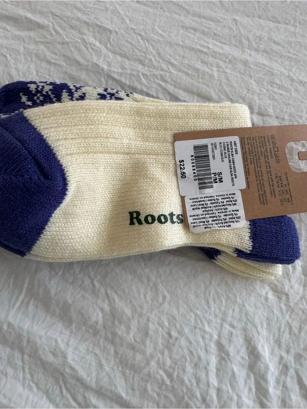 Roots Women’s 2 Pack Winter Cabin Socks in Blue & Cream